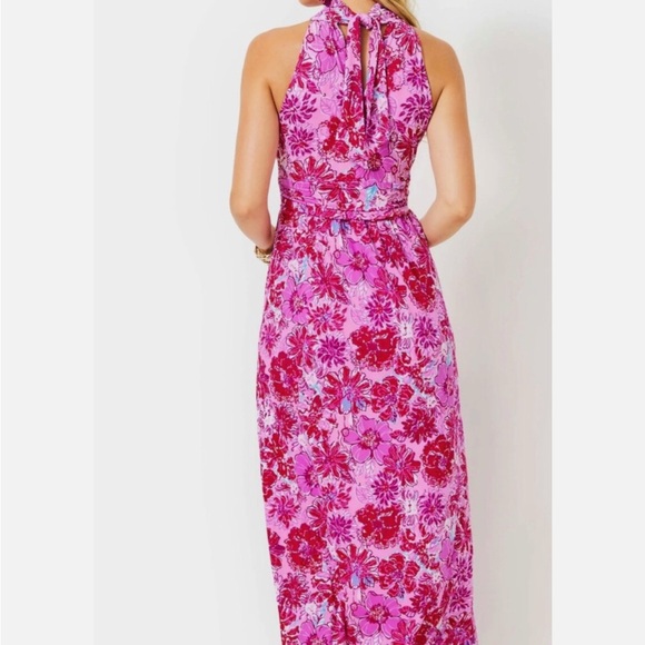 NWTLilly Pulitzer Wyota Halter Maxi Dress–Pink Floral-Beach Vacation Resort Wear - Picture 4 of 9